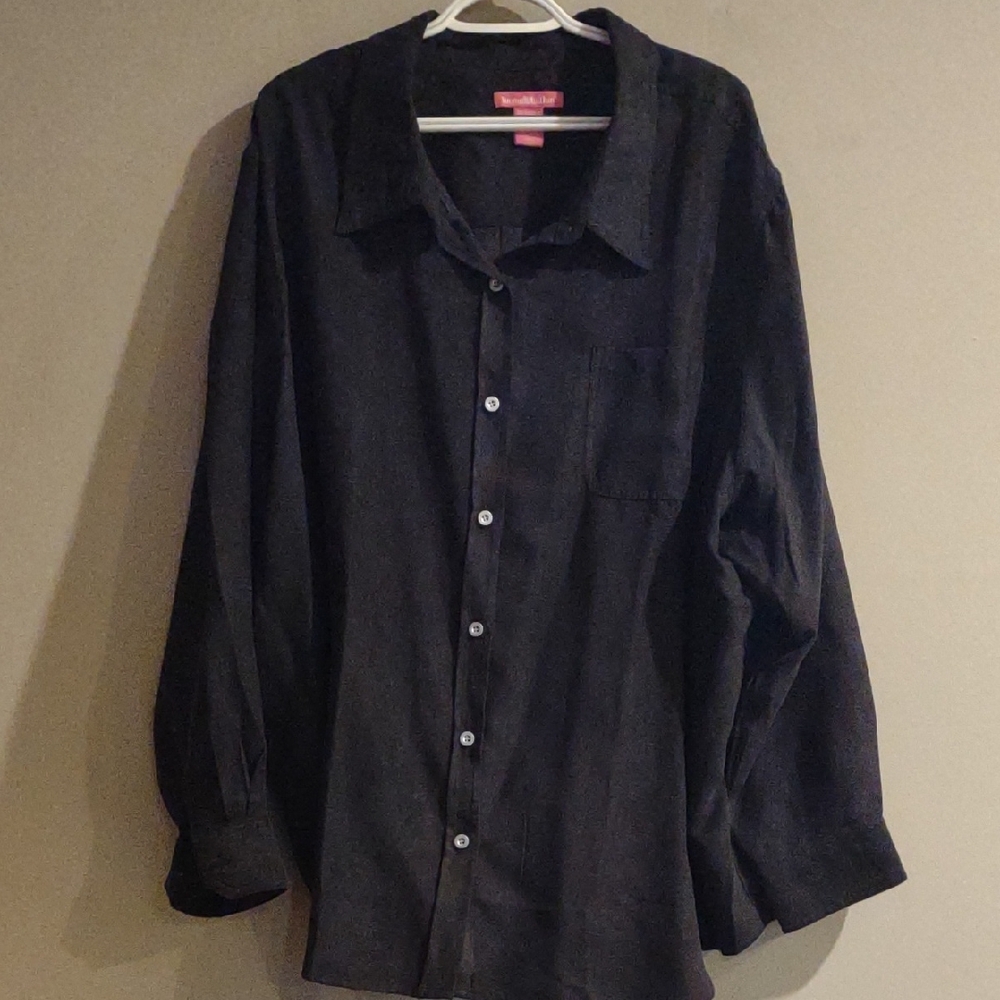 Woman Within Women's 3X Classic Black Faux‎ Suede Long Sleeve Button Down Blouse